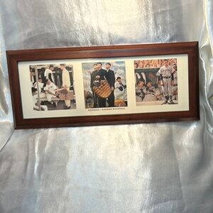 Vintage Baseball Collage of Norman Rockwell in Brown Wooden Frame